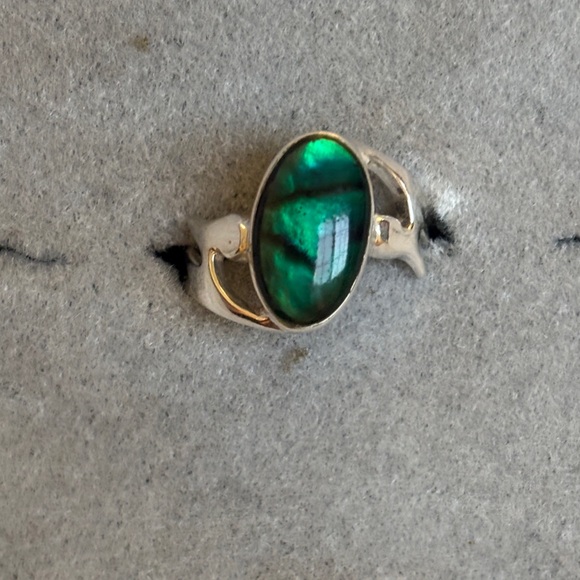 Jewelry - Elegant Sterling Silver and Green stone Oval Ring Sz 6 3/4 stamped 925